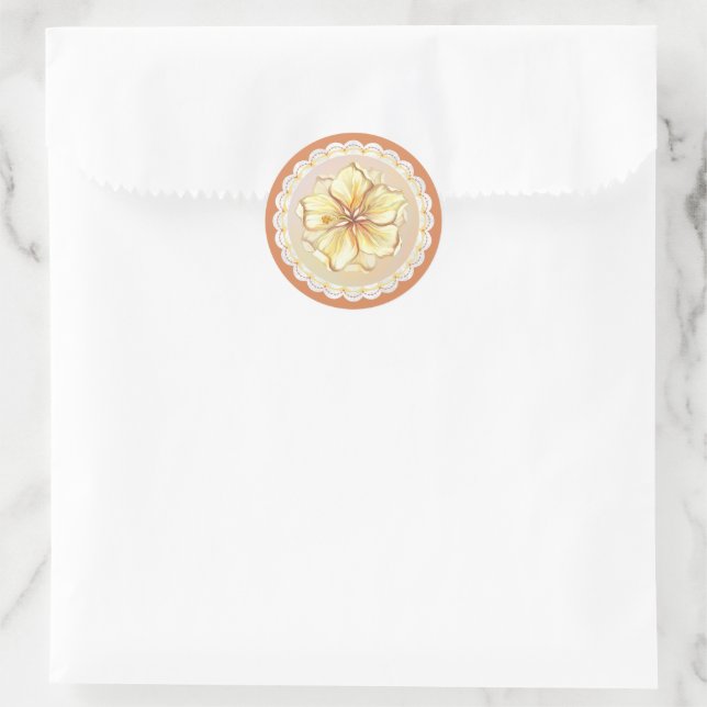 Hibiskus und Spitzen YELLOW Runder Aufkleber (Tasche)