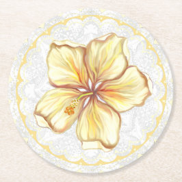 Hibiskus und Spitzen YELLOW Runder Pappuntersetzer
