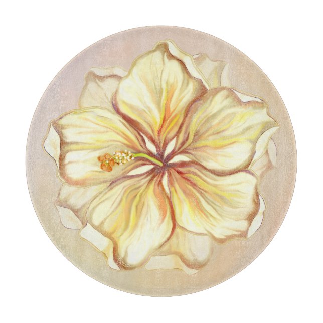 Hibiskus und Spitzen YELLOW Schneidebrett (Vorderseite)