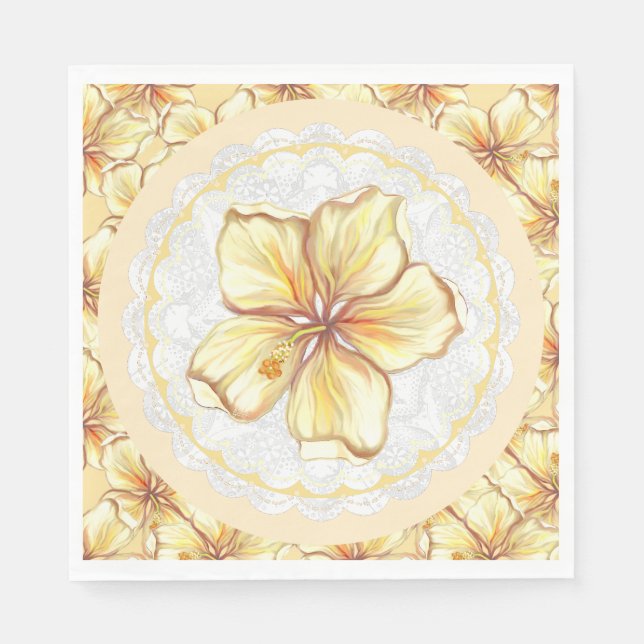 Hibiskus und Spitzen YELLOW Serviette (Vorderseite)