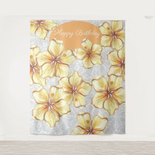 Hibiskus und Spitzen YELLOW Wandteppich