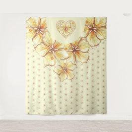 Hibiskus und Spitzen YELLOW Wandteppich