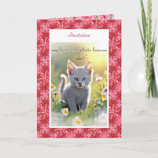 Hibiskus und Spitzenleistung ROT Einladung (Vorderseite)