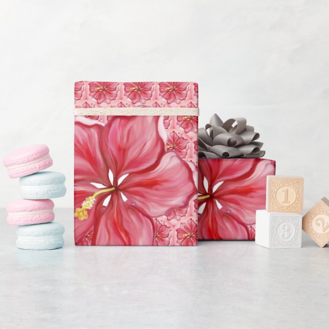 Hibiskus und Spitzenleistung ROT Geschenkpapier (Babyparty)
