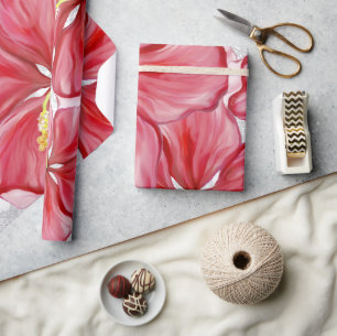 Hibiskus und Spitzenleistung ROT Geschenkpapier