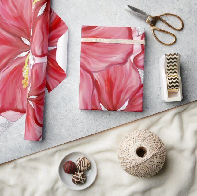 Hibiskus und Spitzenleistung ROT Geschenkpapier (Kunsthandwerk)