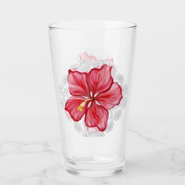 Hibiskus und Spitzenleistung ROT Glas (Vorderseite)