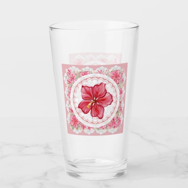 Hibiskus und Spitzenleistung ROT Glas (Vorderseite)