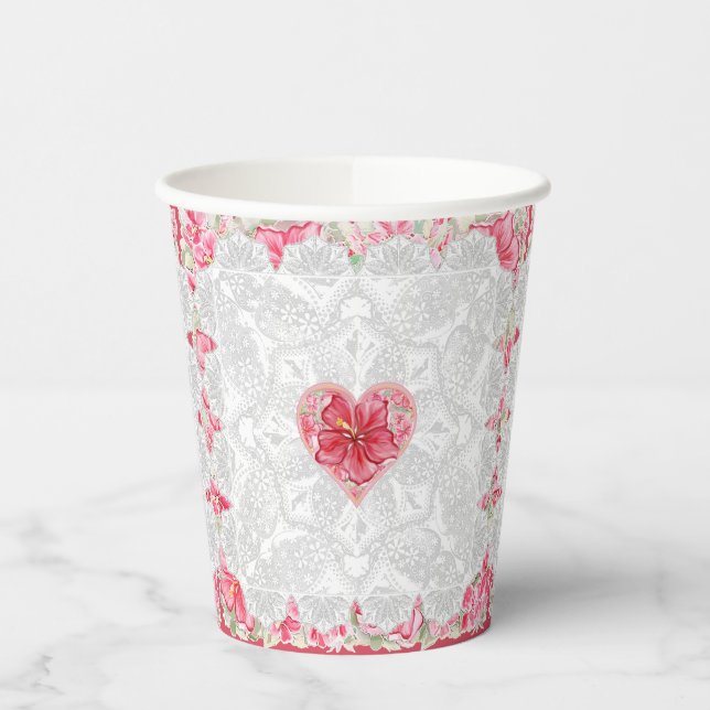 Hibiskus und Spitzenleistung ROT Pappbecher (Links)