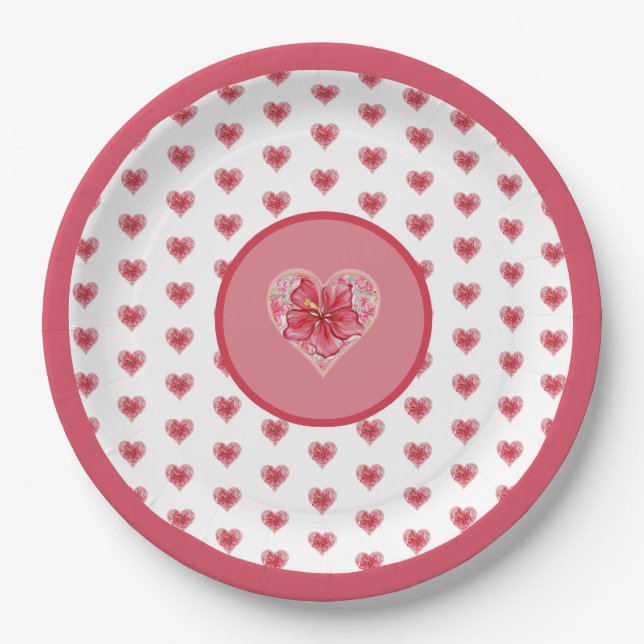 Hibiskus und Spitzenleistung ROT Pappteller (Vorderseite)