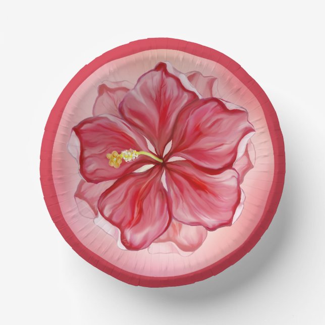Hibiskus und Spitzenleistung ROT Pappteller (Vorderseite)