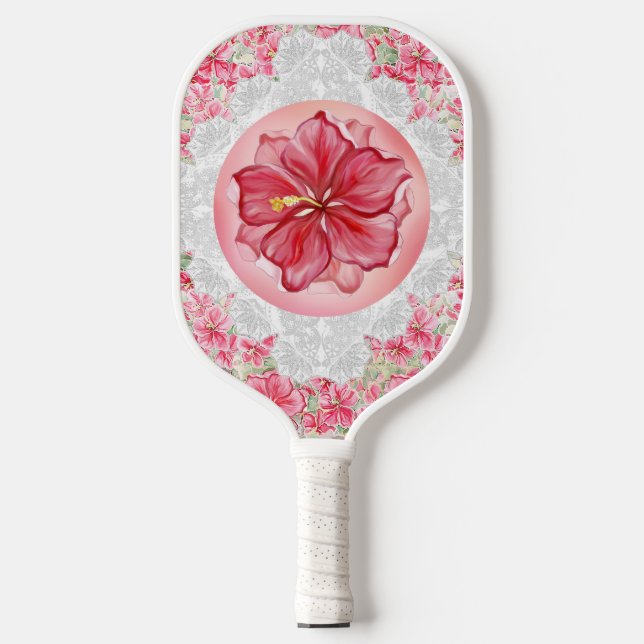 Hibiskus und Spitzenleistung ROT Pickleball Schläger (Vorderseite)