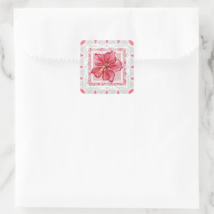 Hibiskus und Spitzenleistung ROT Quadratischer Aufkleber