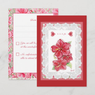 Hibiskus und Spitzenleistung ROT RSVP Karte