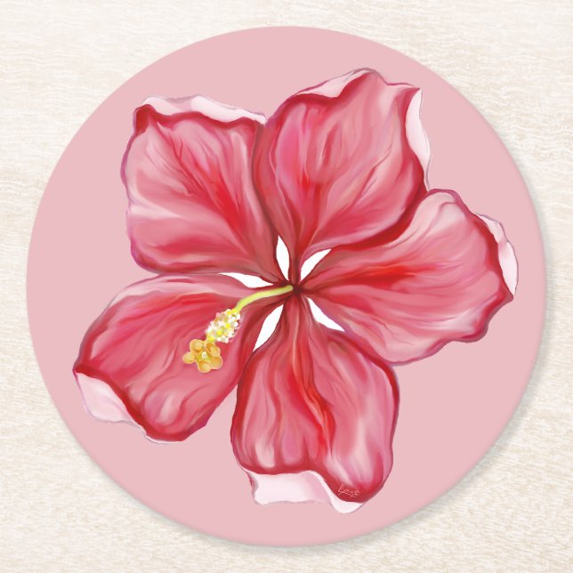 Hibiskus und Spitzenleistung ROT Runder Pappuntersetzer (Vorderseite)