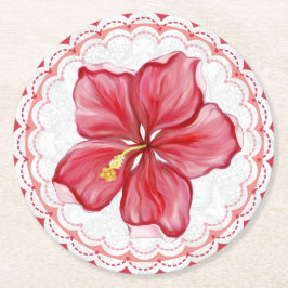 Hibiskus und Spitzenleistung ROT Runder Pappuntersetzer