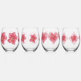 Hibiskus und Spitzenleistung ROT Weinglas Ohne Stiel