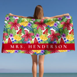 Hibiskus und tropische Blätter Personalisierter Na Strandtuch