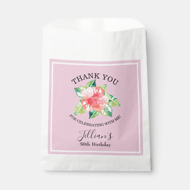 Hibiskus Wasserfarbe Geburtstag Geschenktütchen (Vorderseite)