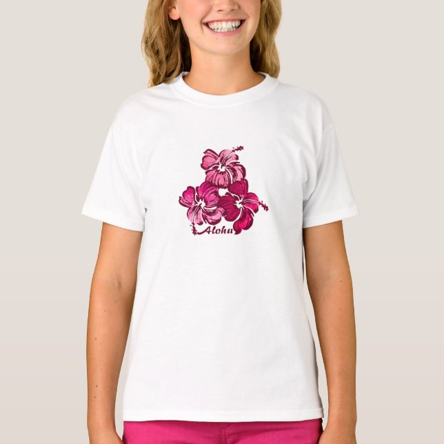Hibiskus Wasserfarbe Girls T-Shirt (Vorderseite)