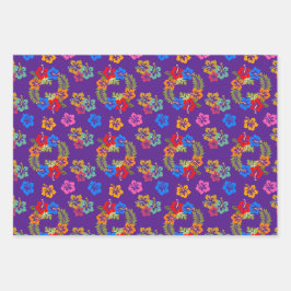 Hibiskus Wrapping Paper Flat Sheet Set 3 Geschenkpapier Set