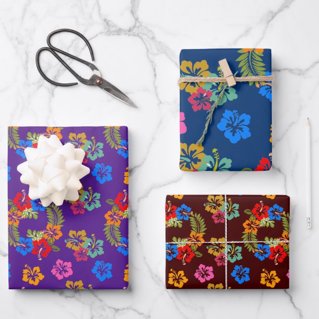 Hibiskus Wrapping Paper Flat Sheet Set 3 Geschenkpapier Set (Vorderseite)