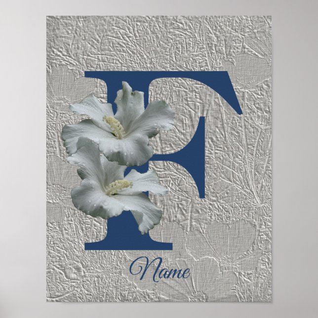 Hibiskusblumen-Monogramm Initiale F Ihr Name   Poster (Vorne)