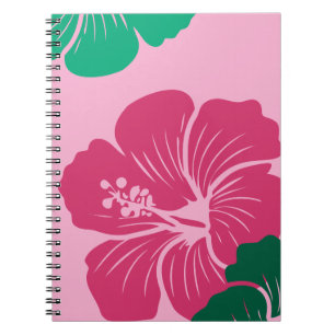 Hibiskusblüte in heißem Rosa mit grünen Blättern Notizblock