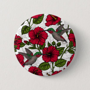 Hibiskusblüten und Kolibris Button