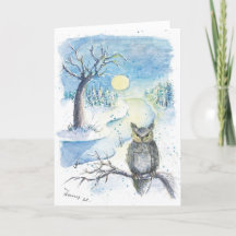 Hibou dans la neige Carte pliée d'hiver