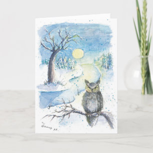 Hibou dans la neige Carte pliée d'hiver