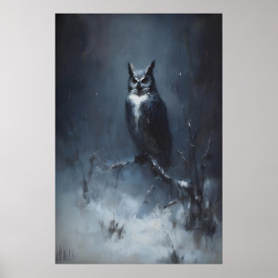 Hibou dans une forêt enneigée, Art mural d'oiseau