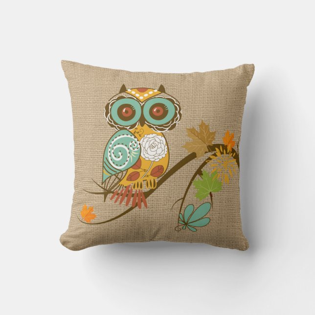 Hibou de chute sur le coussin de toile de jute de (Recto)