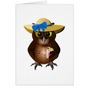 Hibou d'été avec le casquette et la boisson