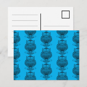 Hibou (motif bleu) - Carte postale