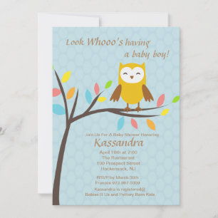 Hibou qui a un bébé garçon baby shower Invitation