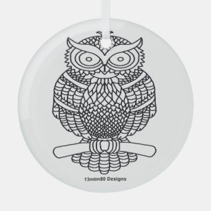 Hibou (rond blanc) - Ornement en verre