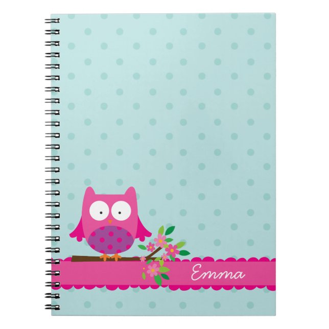 Hibou rose sur un carnet personnalisé par branche (Devant)