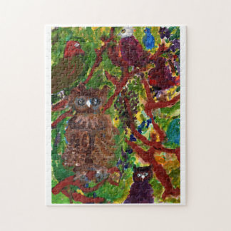 Hiboux dans le puzzle denteux des arbres #2