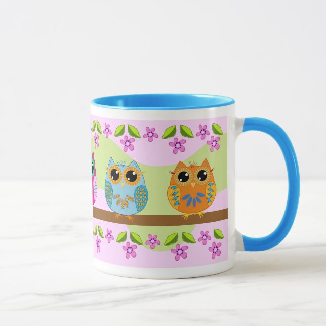 Hiboux, fleurs et tasse mignons de feuille (Droite)
