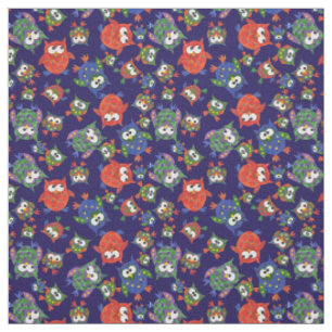 Hiboux mignons sur le tissu de bleu marine à