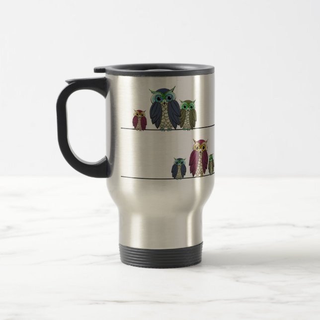 Hiboux sur la tasse de voyage de fil (Gauche)
