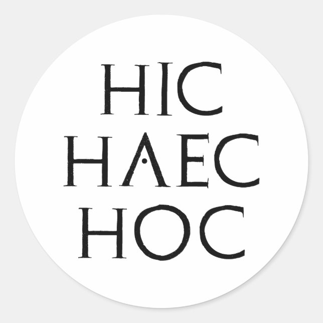 hic haec hoc Latein Latein Runder Aufkleber (Vorderseite)