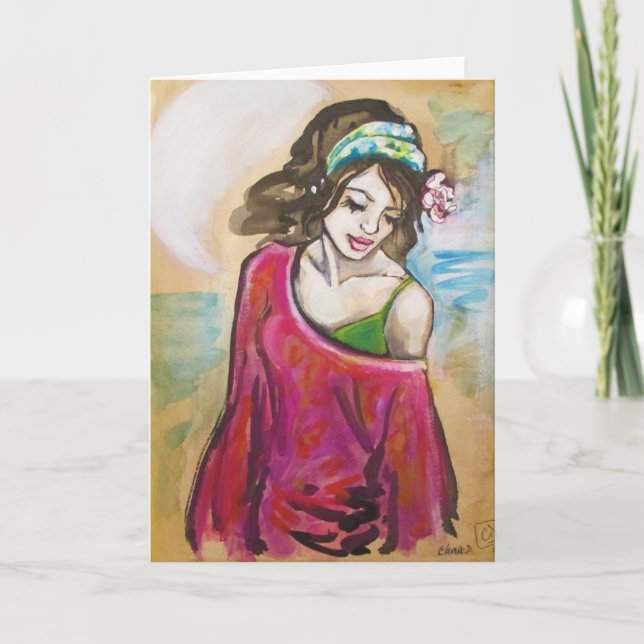 "Hickam Strand-Mädchen-" Kunst-Druck-Gruß-Karte Karte (Vorderseite)