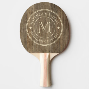 Hickory-Holz-Hochzeits-Monogramm-Stern Tischtennis Schläger