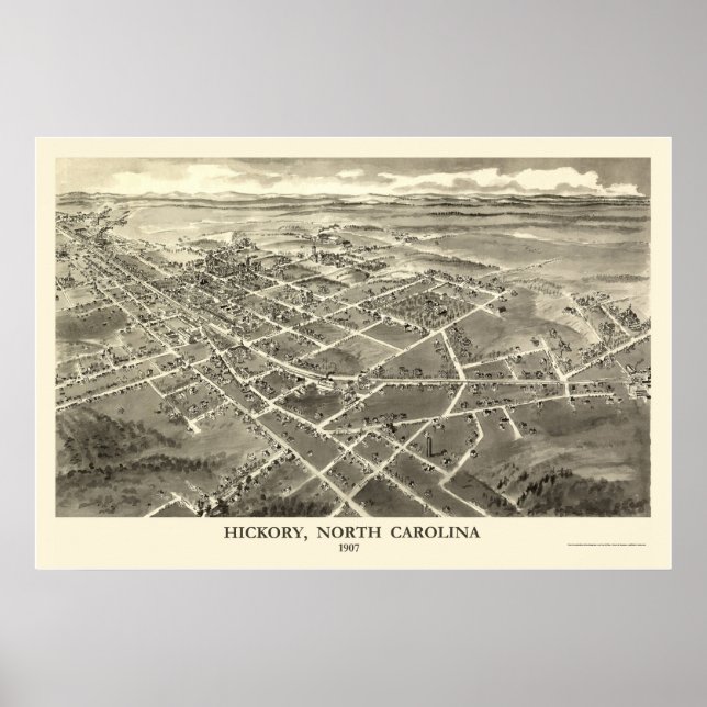 Hickory, NC Panorama Karte - 1907 Poster (Vorne)