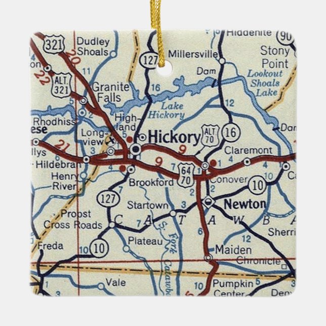 Hickory Nc Vintage Map Keramikornament (Vorderseite)