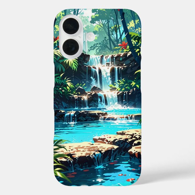 Hidden Anime Summer Dschungel Wasserfall iPhone 16 Hülle (Rückseite)