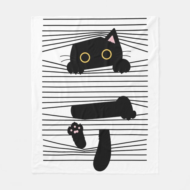 Hidden Black Cat Cute Funny Minimalist Animal Love Fleecedecke (Vorderseite)