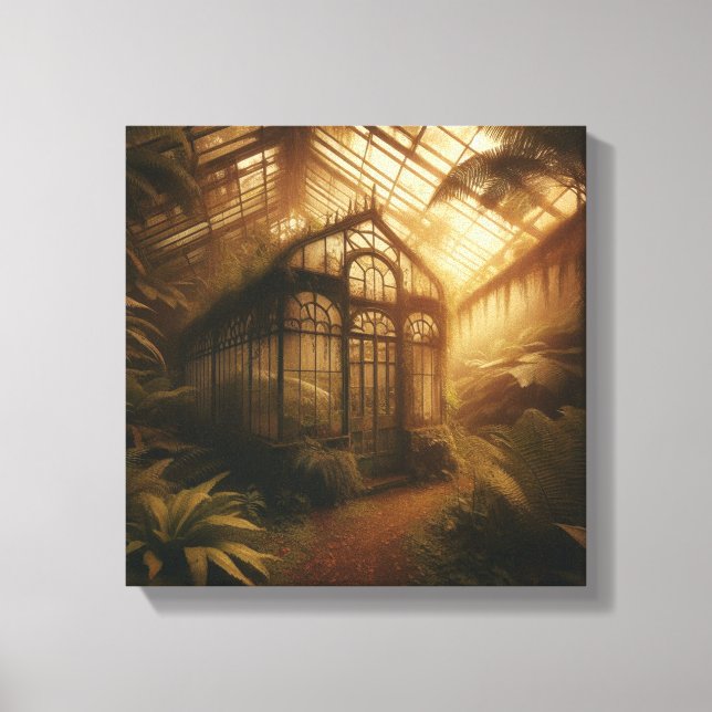 Hidden Jungle Glasshouse Bathed in Golden Light Leinwanddruck (Vorderseite)